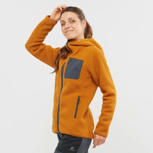 Dámské Bundy Salomon Outline Warm Teddy Full Zip Mango | CZ 48PJFLT